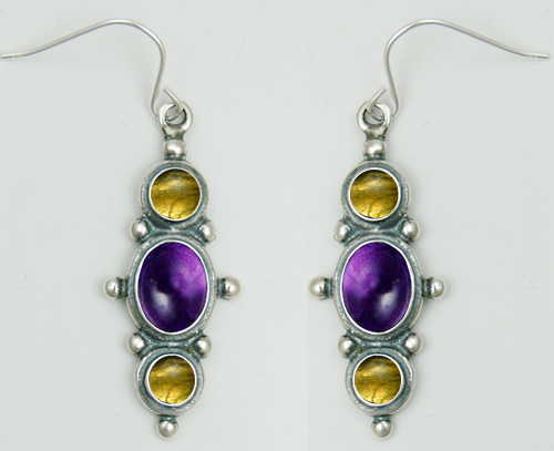 Sterling Silver Drop Dangle Earrings With Amethyst And Citrine